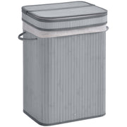 Bamboo Laundry Basket Slim with Lid 70 L Laundry Collector with Handles, Removable Laundry Bag, Laundry Baskets for Laundry Room Bedroom Bathroom Gray