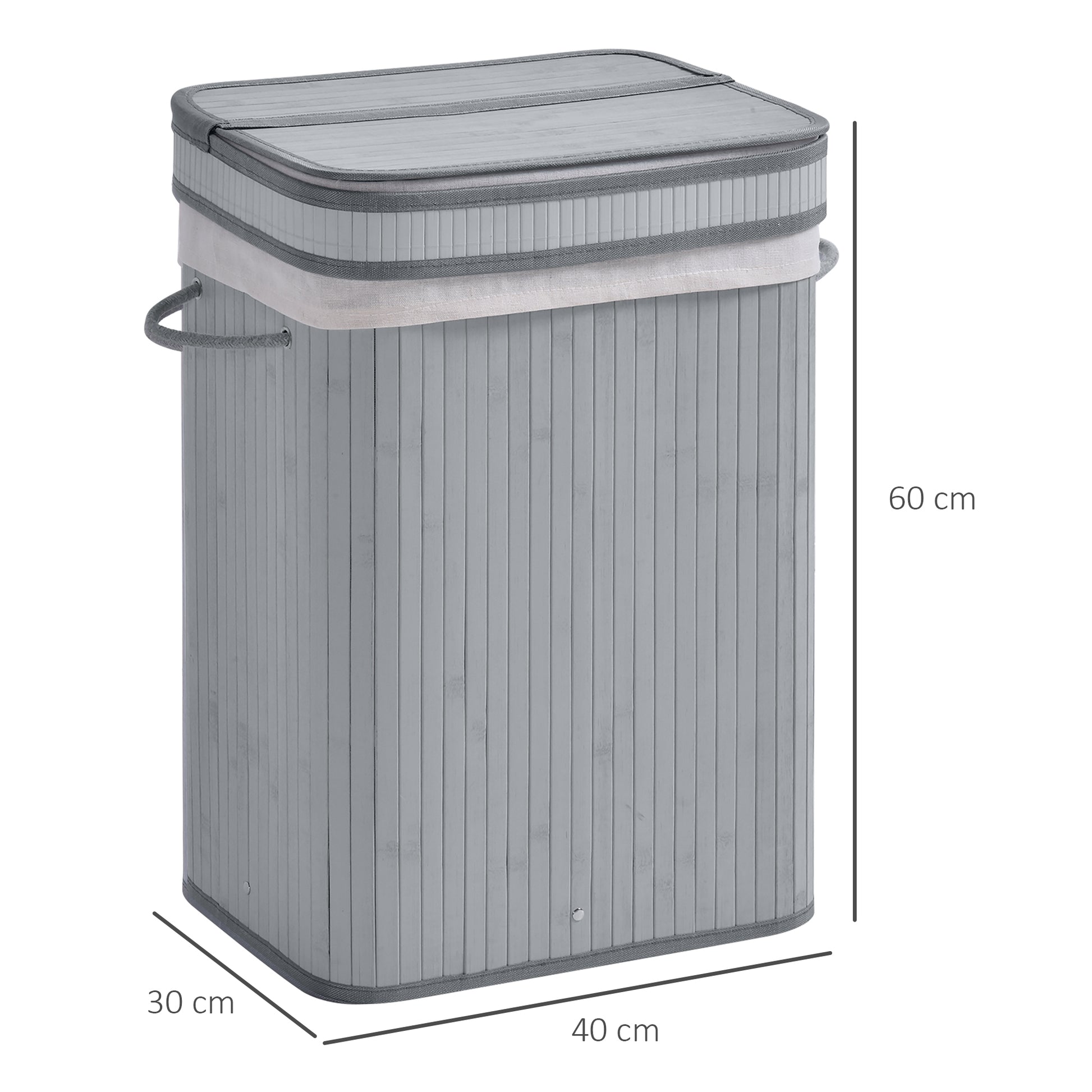 Bamboo Laundry Basket Slim with Lid 70 L Laundry Collector with Handles, Removable Laundry Bag, Laundry Baskets for Laundry Room Bedroom Bathroom Gray