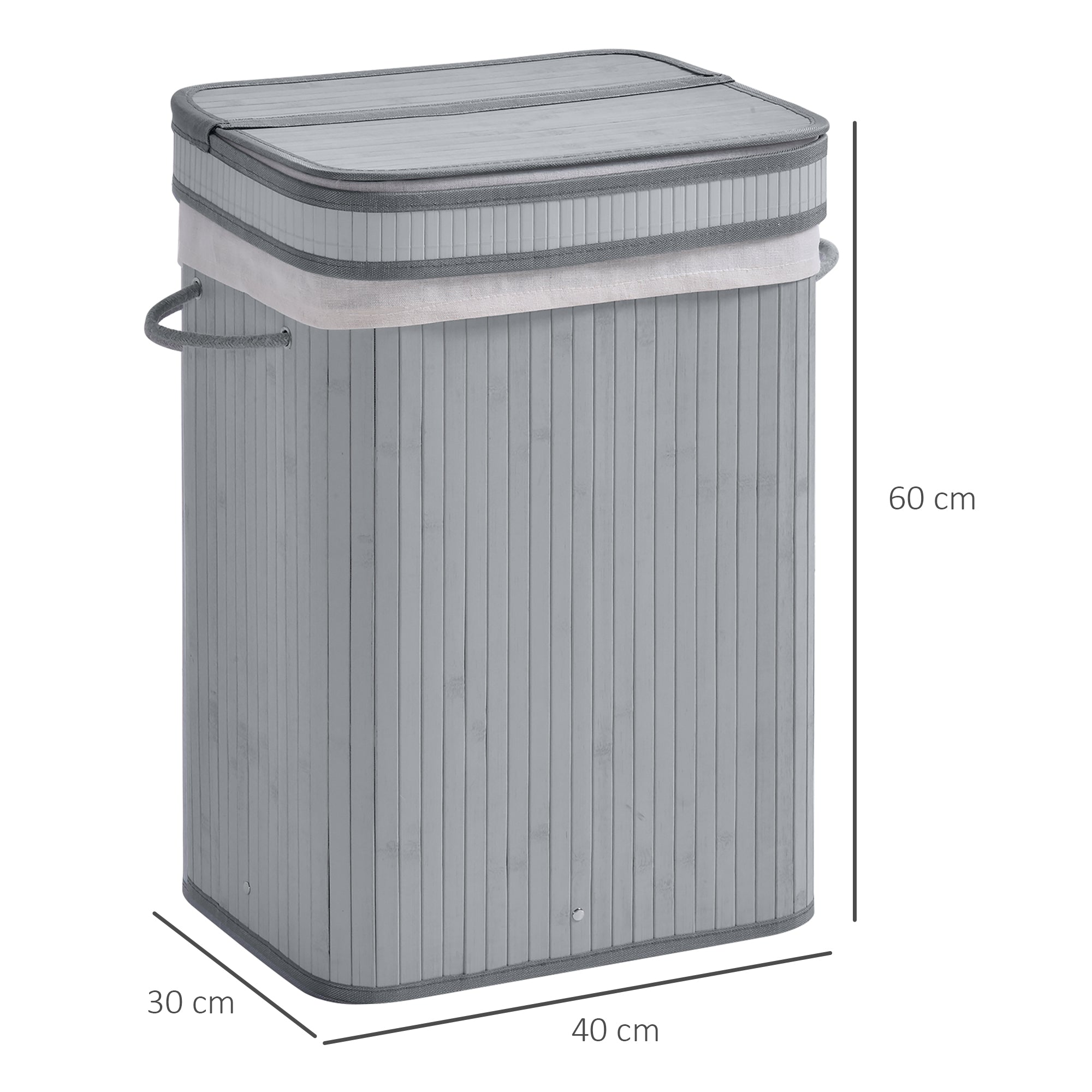 Bamboo Laundry Basket Slim with Lid 70 L Laundry Collector with Handles, Removable Laundry Bag, Laundry Baskets for Laundry Room Bedroom Bathroom Gray
