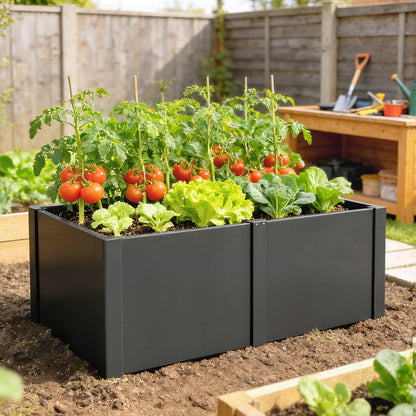 Metal Raised Garden Bed 59 x 21 x 22 in — Galvanized, UV-Protected, Open-Bottom Planter with Divider, Black