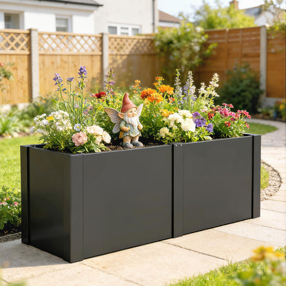 Metal Raised Garden Bed 59 x 21 x 22 in — Galvanized, UV-Protected, Open-Bottom Planter with Divider, Black