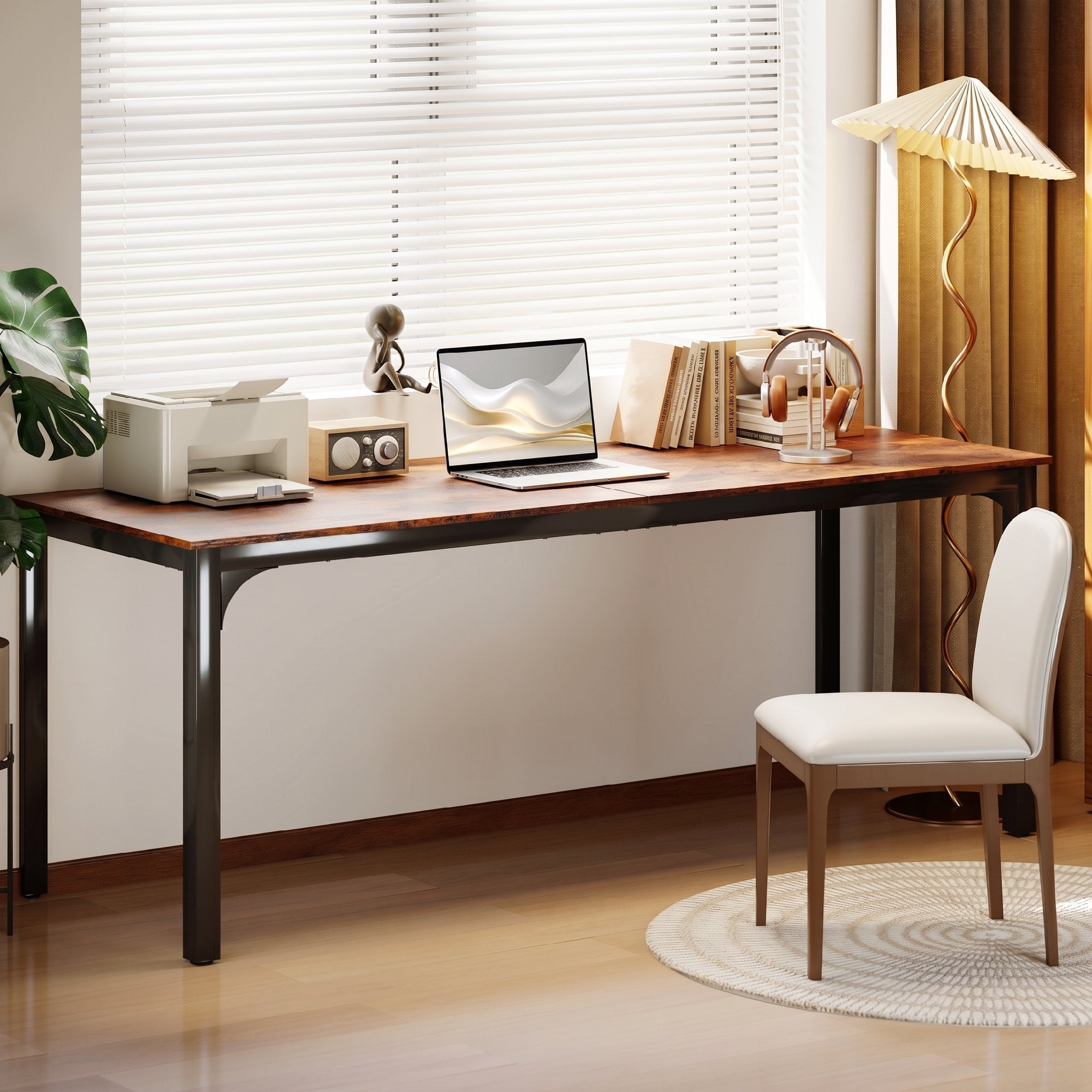 Computer Desk — Industrial-Style Steel Frame for Home Office/Bedroom, 200 x 60 x 75 cm (78.7 x 23.6 x 29.5 in), Rustic Brown