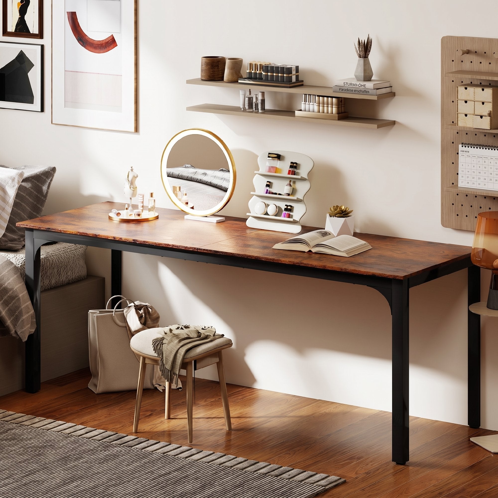 Computer Desk — Industrial-Style Steel Frame for Home Office/Bedroom, 200 x 60 x 75 cm (78.7 x 23.6 x 29.5 in), Rustic Brown