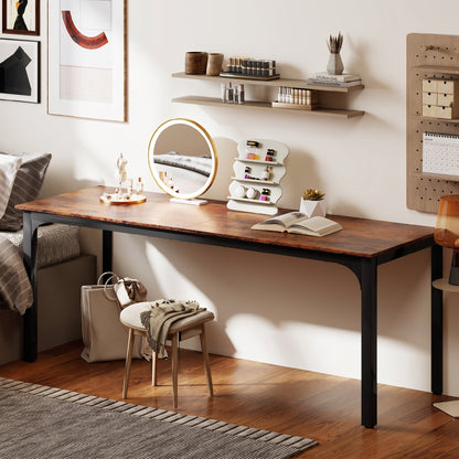 Computer Desk — Industrial-Style Steel Frame for Home Office/Bedroom, 200 x 60 x 75 cm (78.7 x 23.6 x 29.5 in), Rustic Brown