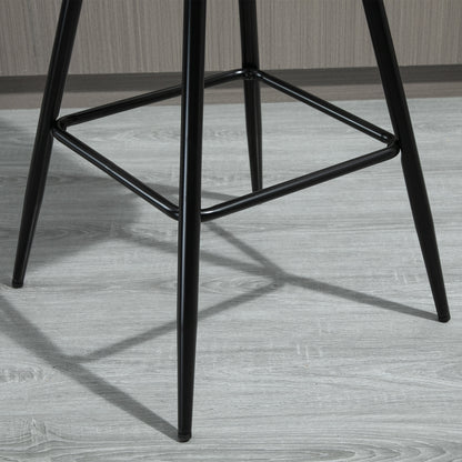 Set of 2 High Bar Stools in Nordic Style with Backrest and Footrest, Bar Stools with Velvet Effect Fabric and Metal, 45x47x88 cm, Blue
