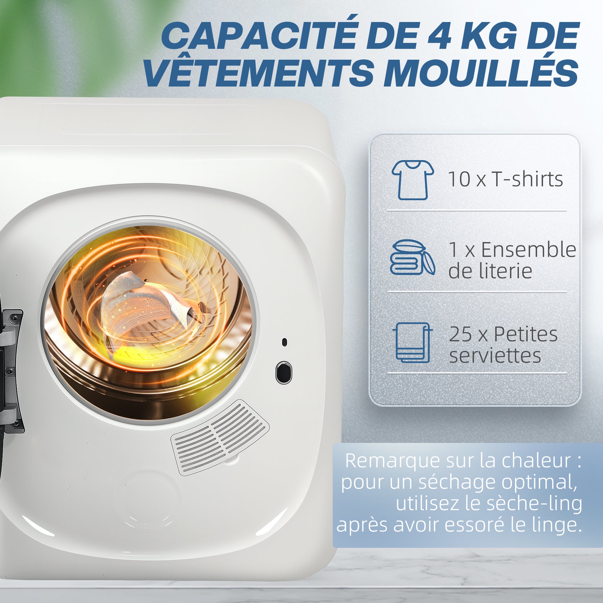 Compact Vent Tumble Dryer Electric 800W 4Kg with 5 Drying Modes, Stainless Steel Drum, Front Load, for Apartment, House, RV, White