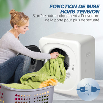 Compact Vent Tumble Dryer Electric 800W 4Kg with 5 Drying Modes, Stainless Steel Drum, Front Load, for Apartment, House, RV, White