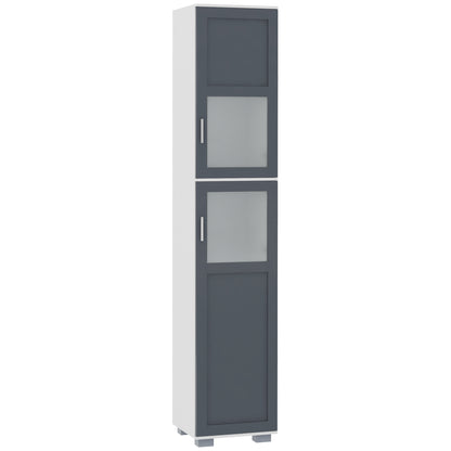High Bathroom Cabinet Bathroom Column with 2 Tempered Glass Doors and Adjustable Shelves 37x35x190 cm White and Grey