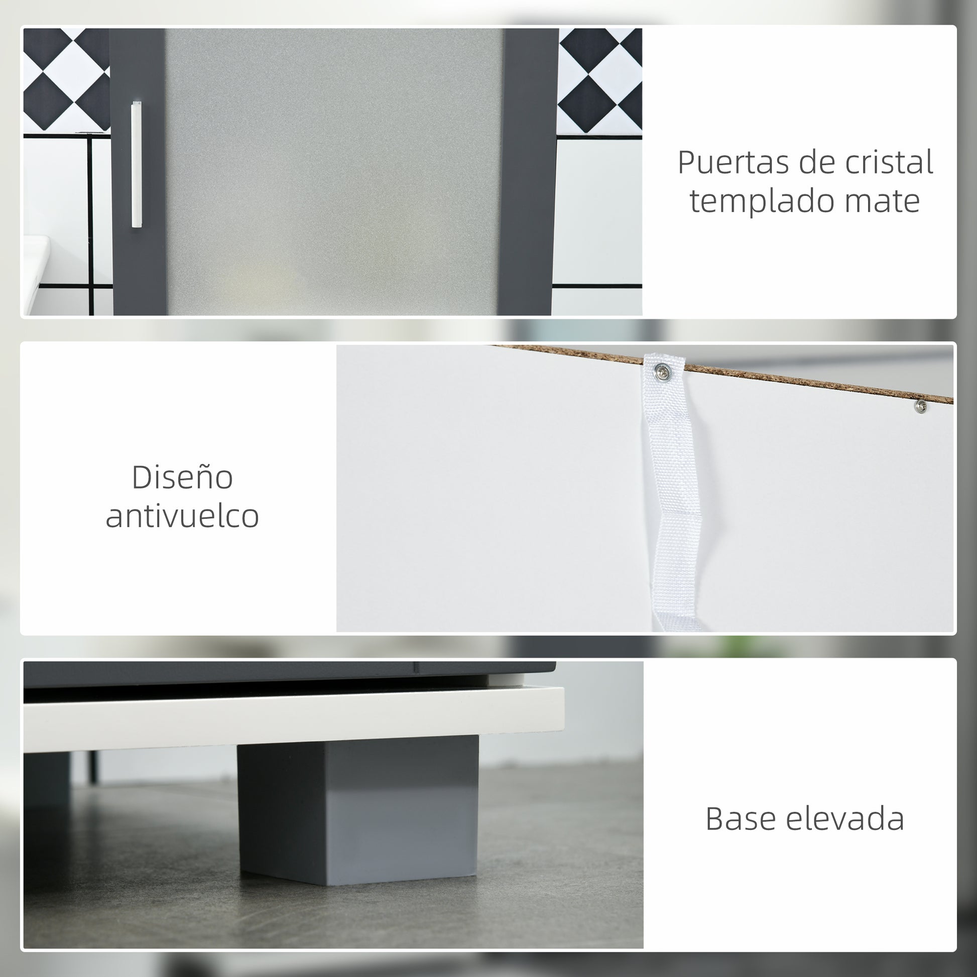 High Bathroom Cabinet Bathroom Column with 2 Tempered Glass Doors and Adjustable Shelves 37x35x190 cm White and Grey