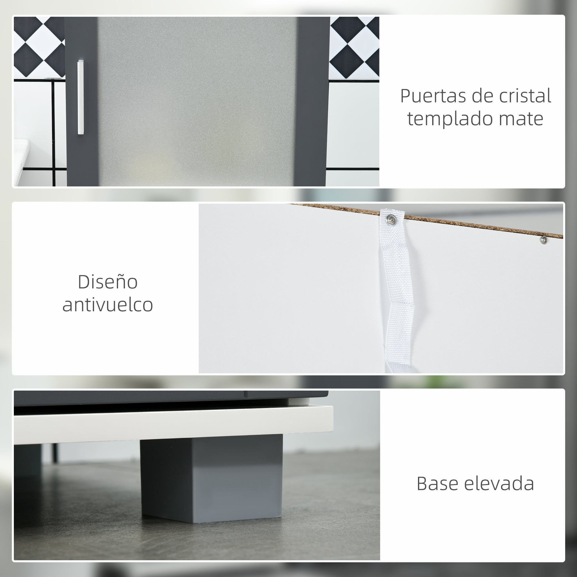 High Bathroom Cabinet Bathroom Column with 2 Tempered Glass Doors and Adjustable Shelves 37x35x190 cm White and Grey