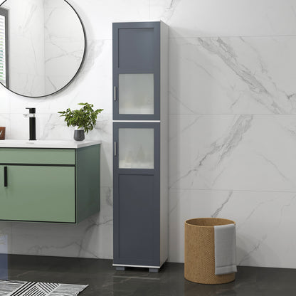 High Bathroom Cabinet Bathroom Column with 2 Tempered Glass Doors and Adjustable Shelves 37x35x190 cm White and Grey
