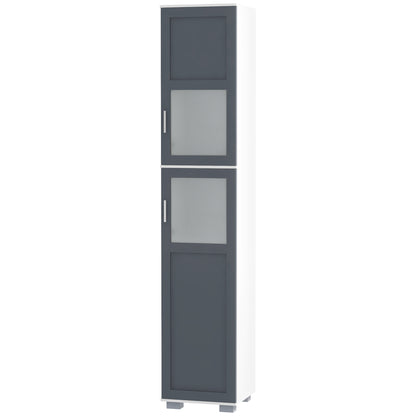 High Bathroom Cabinet Bathroom Column with 2 Tempered Glass Doors and Adjustable Shelves 37x35x190 cm White and Grey