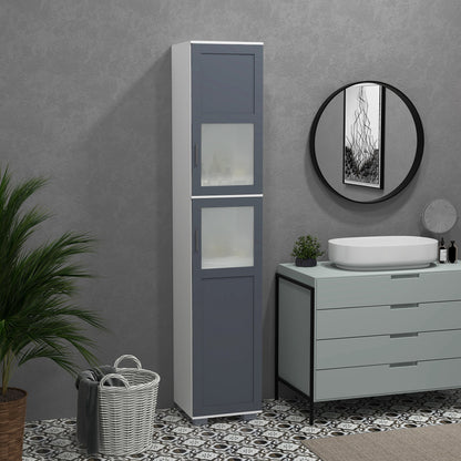 High Bathroom Cabinet Bathroom Column with 2 Tempered Glass Doors and Adjustable Shelves 37x35x190 cm White and Grey