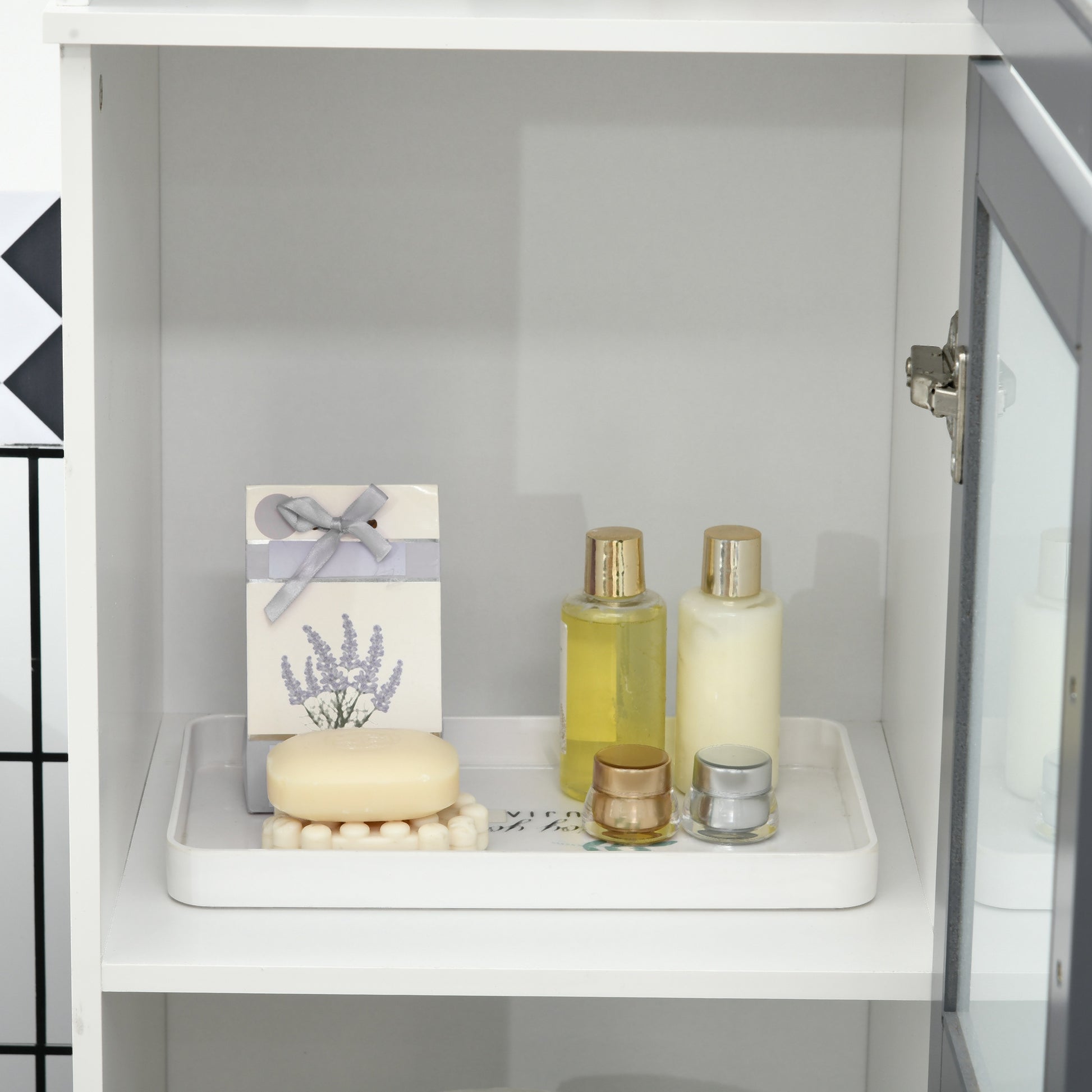 High Bathroom Cabinet Bathroom Column with 2 Tempered Glass Doors and Adjustable Shelves 37x35x190 cm White and Grey