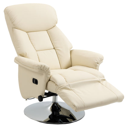 Relaxation Chair Reclining Lounge Chair Swivel Adjustable Footrest Armrests, TV Chair in Synthetic Leather, up to 150 kg, for Living Room, Bedroom, Home Cinema, Cream