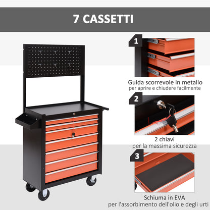 Tool Cart Tool Equipment with Tool Chest 61.5 x 33 x 76cm Black and Orange