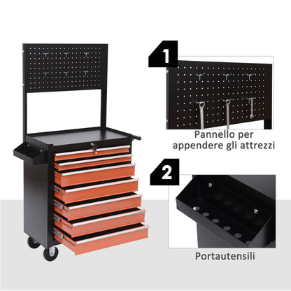 Tool Cart Tool Equipment with Tool Chest 61.5 x 33 x 76cm Black and Orange