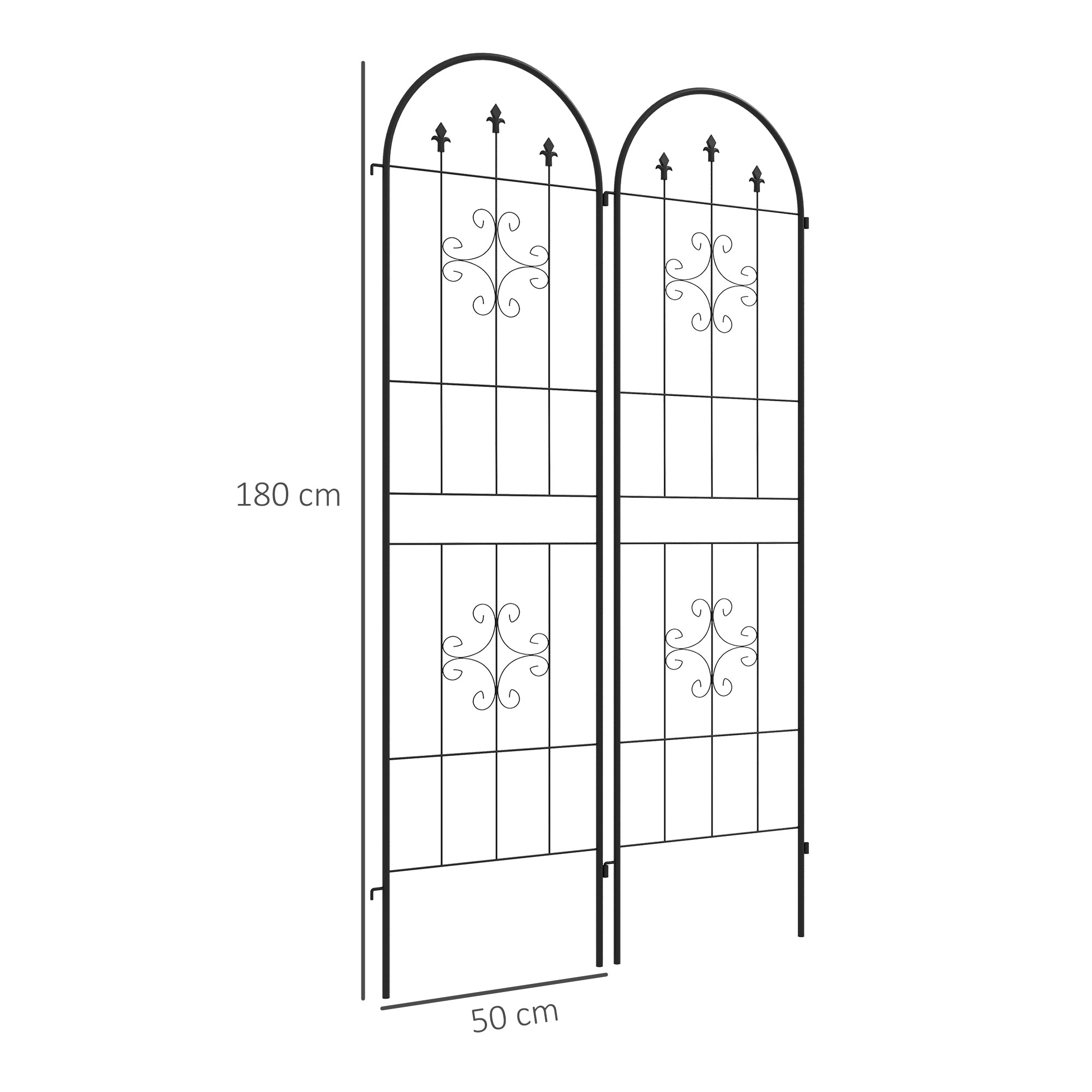 Set of 2 Garden Trellises, Climbing Plant Support made of Steel, 50L x 180H cm, black