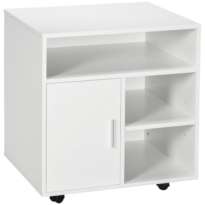 Printer Cabinet with Wheels Multifunctional Office Cabinet with Shelves and Ample Storage Space 60x50x65.5 cm White