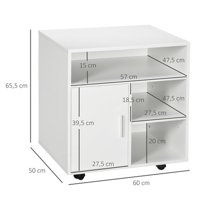 Printer Cabinet with Wheels Multifunctional Office Cabinet with Shelves and Ample Storage Space 60x50x65.5 cm White