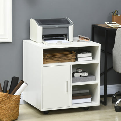 Printer Cabinet with Wheels Multifunctional Office Cabinet with Shelves and Ample Storage Space 60x50x65.5 cm White