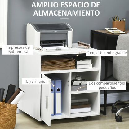 Printer Cabinet with Wheels Multifunctional Office Cabinet with Shelves and Ample Storage Space 60x50x65.5 cm White