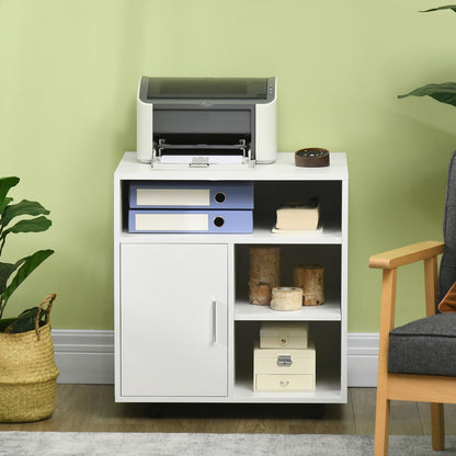 Printer Cabinet with Wheels Multifunctional Office Cabinet with Shelves and Ample Storage Space 60x50x65.5 cm White