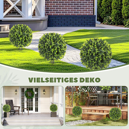 2-Piece Artificial Boxwood Ball Set 56 cm Artificial Plant with Ground Spike, Plastic Artificial Plants that Look Real with UV Protection for Living Room Bedroom Office Garden