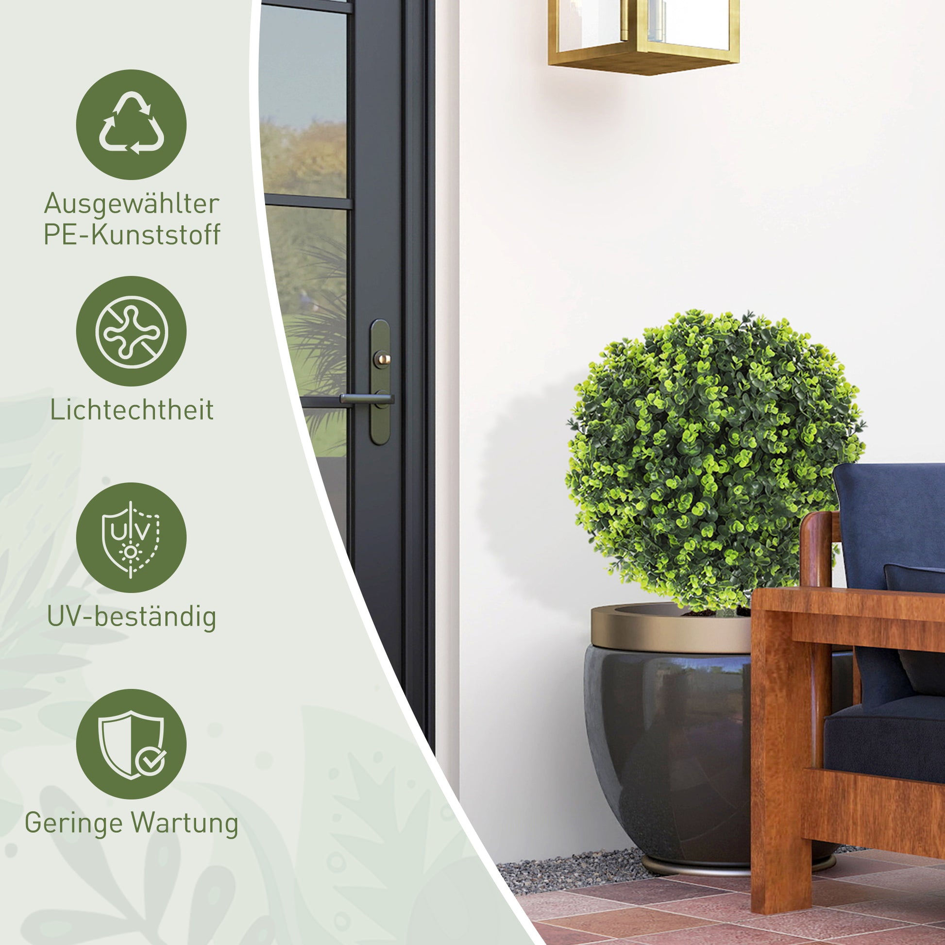 2-Piece Artificial Boxwood Ball Set 56 cm Artificial Plant with Ground Spike, Plastic Artificial Plants that Look Real with UV Protection for Living Room Bedroom Office Garden