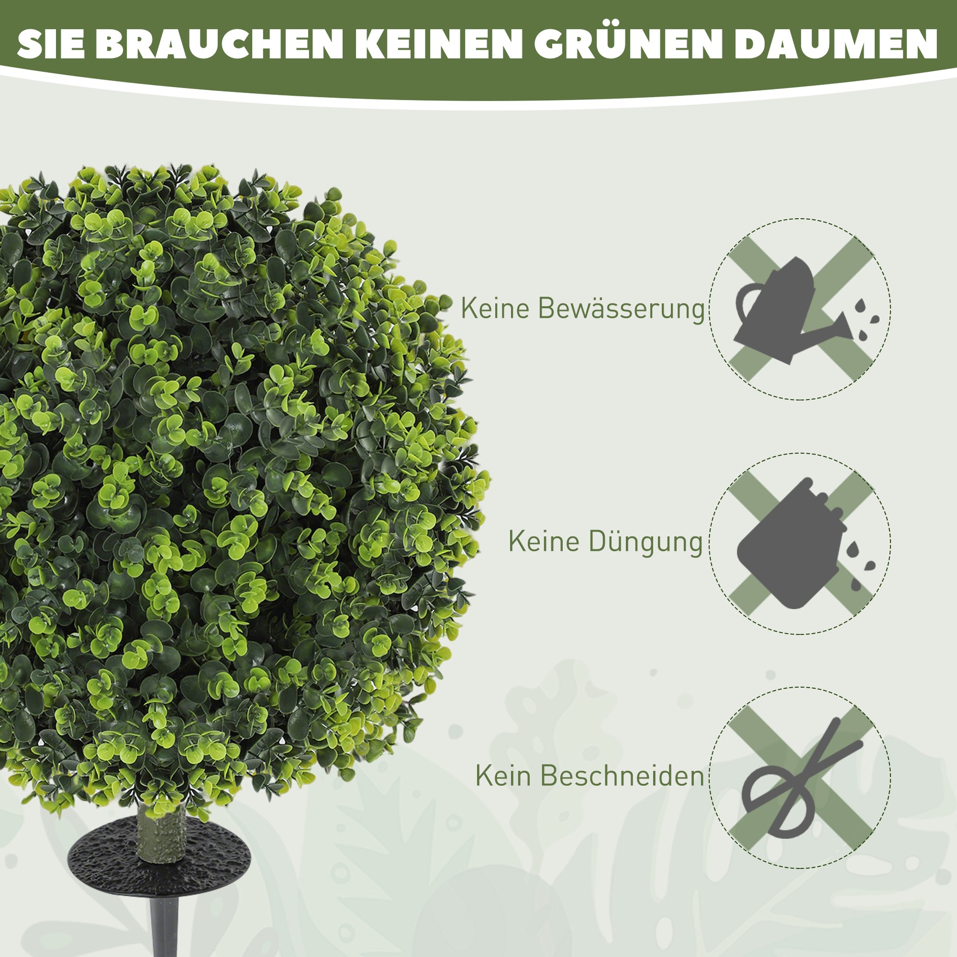 2-Piece Artificial Boxwood Ball Set 56 cm Artificial Plant with Ground Spike, Plastic Artificial Plants that Look Real with UV Protection for Living Room Bedroom Office Garden