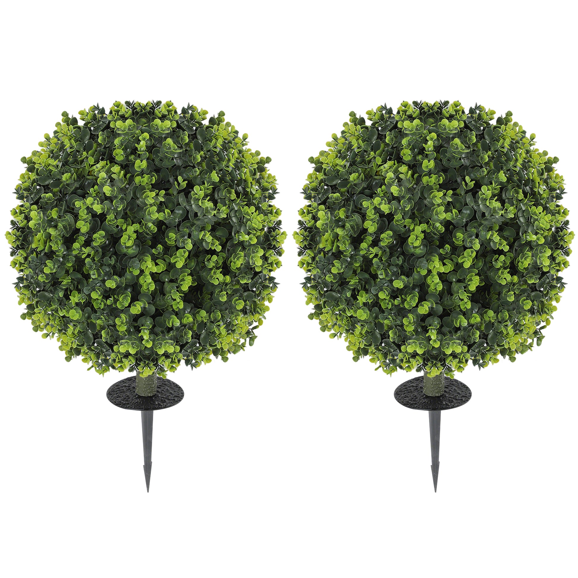 2-Piece Artificial Boxwood Ball Set 56 cm Artificial Plant with Ground Spike, Plastic Artificial Plants that Look Real with UV Protection for Living Room Bedroom Office Garden