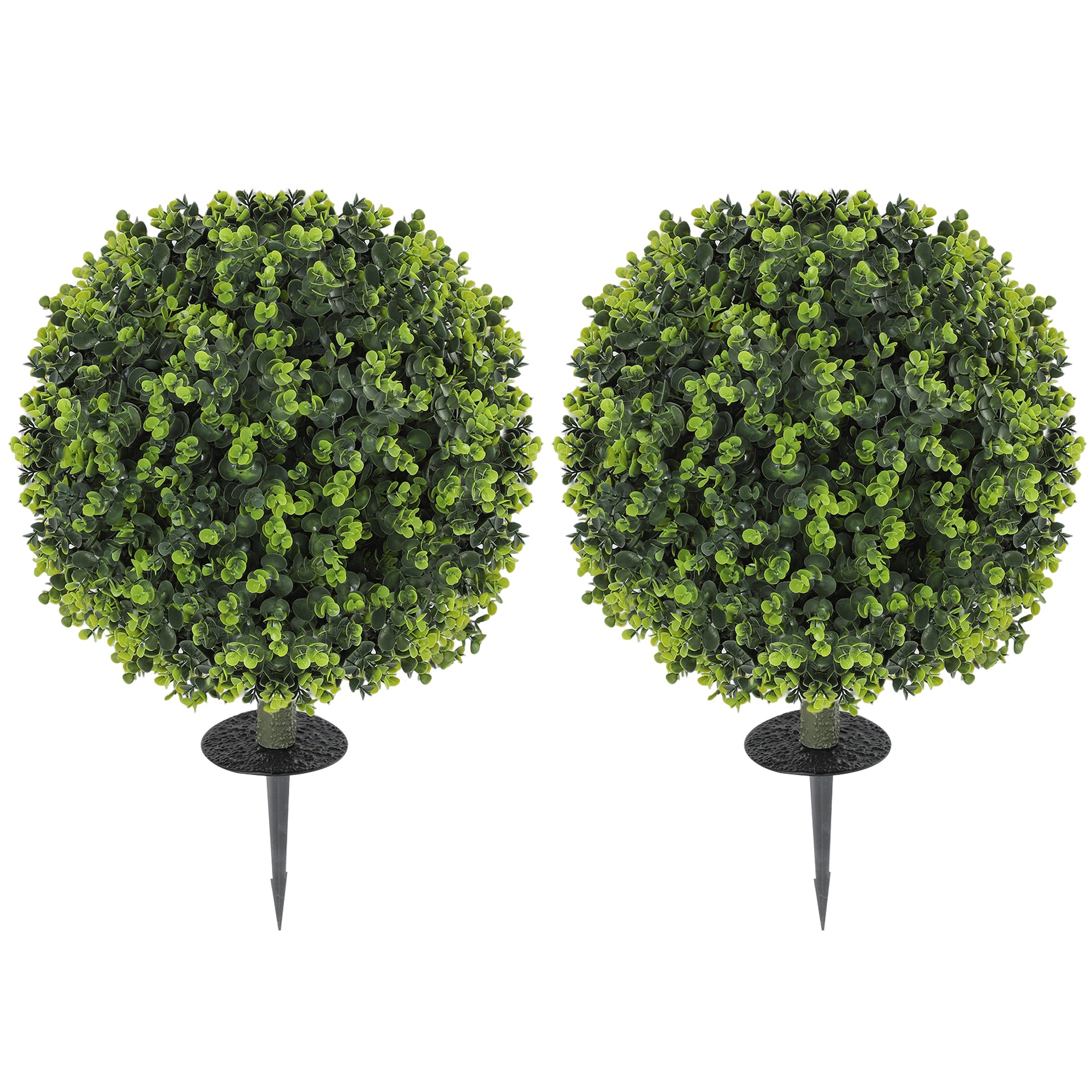 2-Piece Artificial Boxwood Ball Set 56 cm Artificial Plant with Ground Spike, Plastic Artificial Plants that Look Real with UV Protection for Living Room Bedroom Office Garden