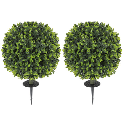 2-Piece Artificial Boxwood Ball Set 56 cm Artificial Plant with Ground Spike, Plastic Artificial Plants that Look Real with UV Protection for Living Room Bedroom Office Garden