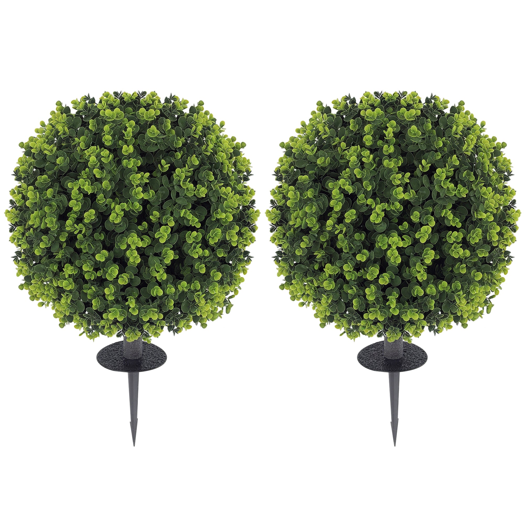 2-Piece Artificial Boxwood Ball Set 56 cm Artificial Plant with Ground Spike, Plastic Artificial Plants that Look Real with UV Protection for Living Room Bedroom Office Garden