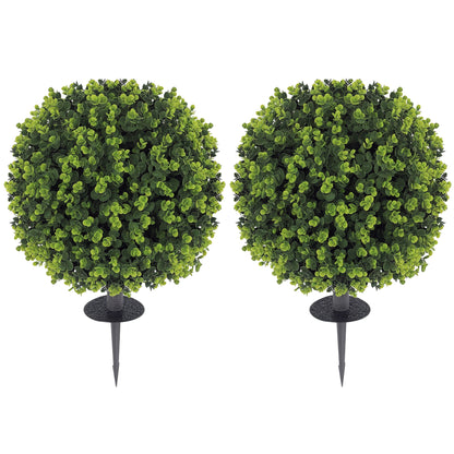 2-Piece Artificial Boxwood Ball Set 56 cm Artificial Plant with Ground Spike, Plastic Artificial Plants that Look Real with UV Protection for Living Room Bedroom Office Garden