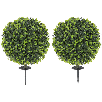 2-Piece Artificial Boxwood Ball Set 56 cm Artificial Plant with Ground Spike, Plastic Artificial Plants that Look Real with UV Protection for Living Room Bedroom Office Garden