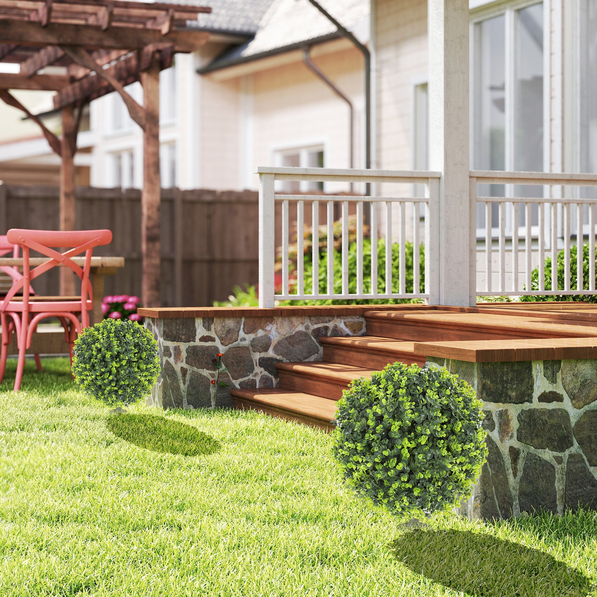 2-Piece Artificial Boxwood Ball Set 56 cm Artificial Plant with Ground Spike, Plastic Artificial Plants that Look Real with UV Protection for Living Room Bedroom Office Garden