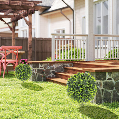 2-Piece Artificial Boxwood Ball Set 56 cm Artificial Plant with Ground Spike, Plastic Artificial Plants that Look Real with UV Protection for Living Room Bedroom Office Garden