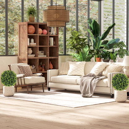 2-Piece Artificial Boxwood Ball Set 56 cm Artificial Plant with Ground Spike, Plastic Artificial Plants that Look Real with UV Protection for Living Room Bedroom Office Garden