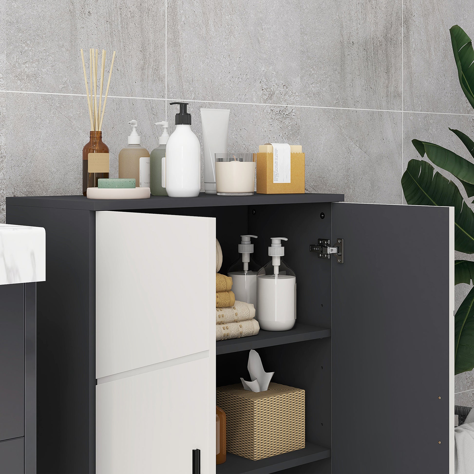 Bathroom Cabinet Vanity Cabinet with Adjustable Shelves, Double Doors, Soft-Close Function, Toilet Cabinet Side Cabinet for Bathroom, Small Spaces, 60 x 30 x 82 cm Gray