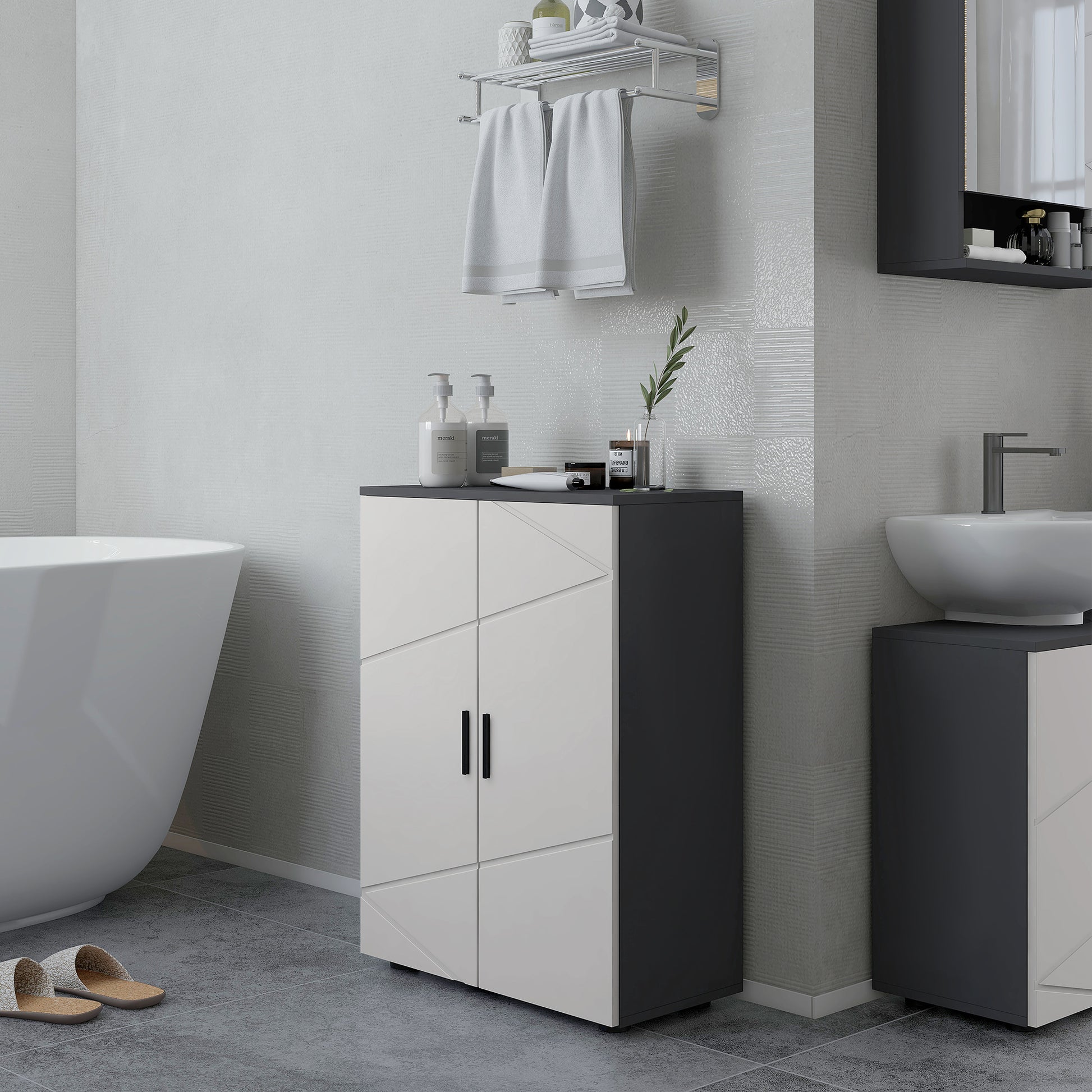 Bathroom Cabinet Vanity Cabinet with Adjustable Shelves, Double Doors, Soft-Close Function, Toilet Cabinet Side Cabinet for Bathroom, Small Spaces, 60 x 30 x 82 cm Gray