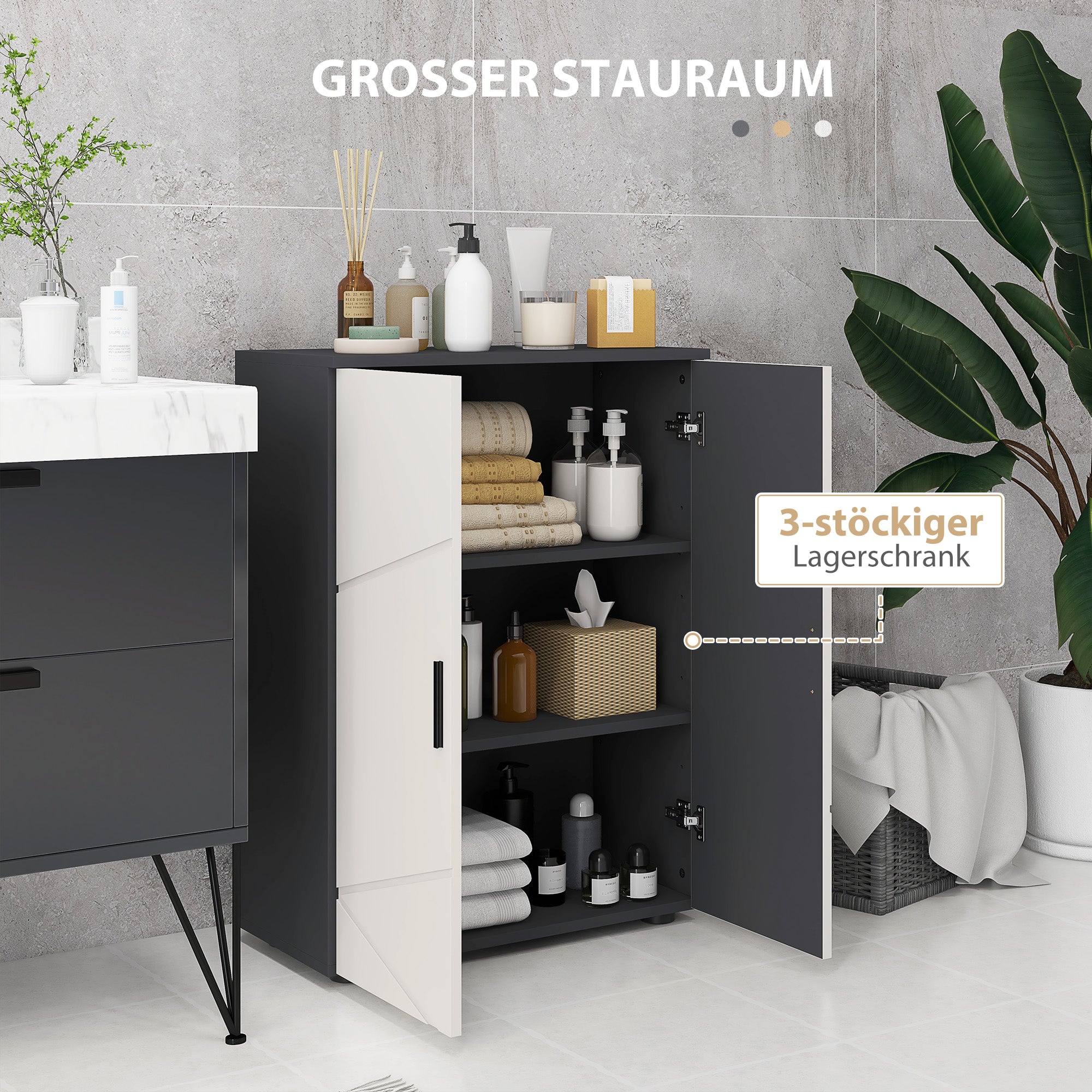 Bathroom Cabinet Vanity Cabinet with Adjustable Shelves, Double Doors, Soft-Close Function, Toilet Cabinet Side Cabinet for Bathroom, Small Spaces, 60 x 30 x 82 cm Gray