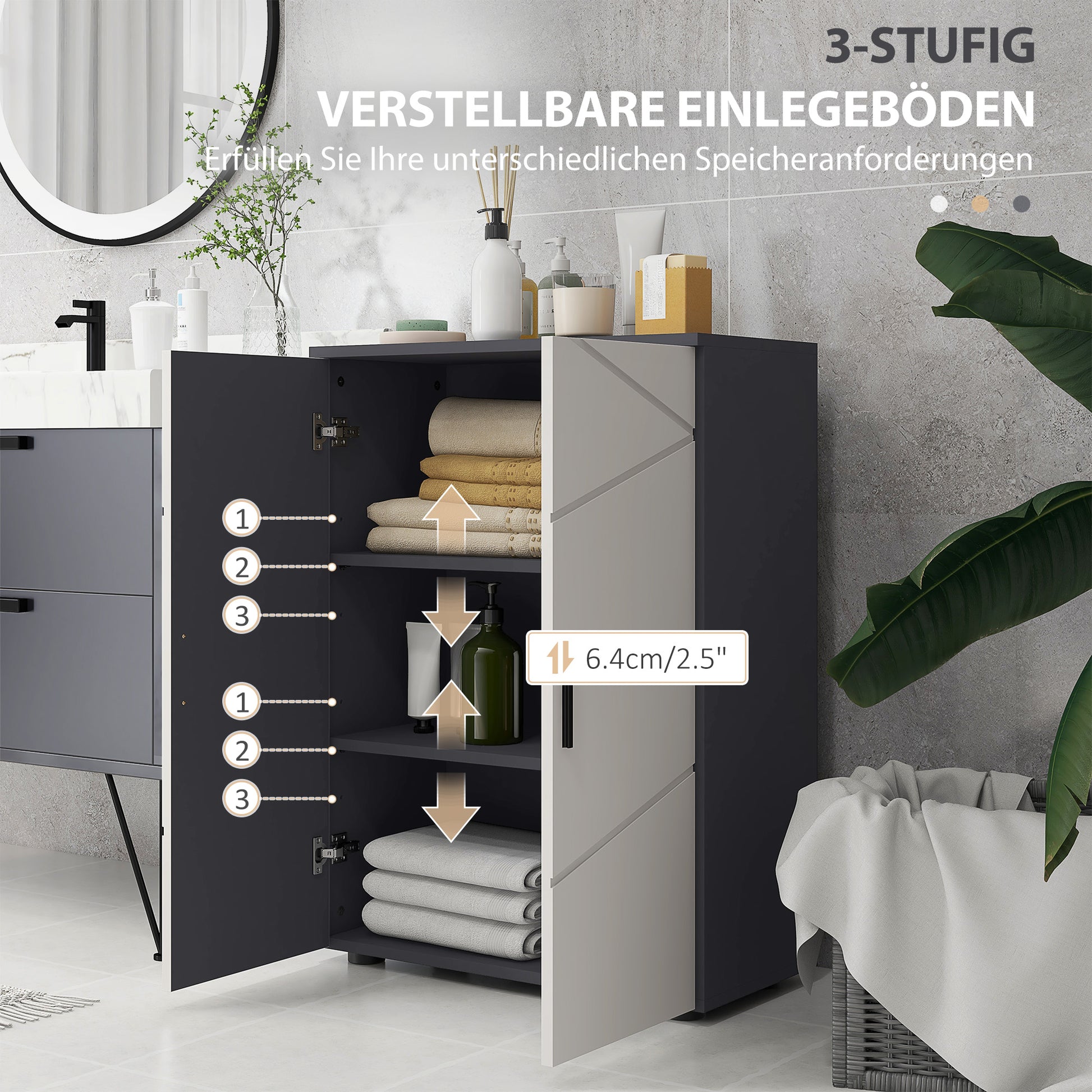 Bathroom Cabinet Vanity Cabinet with Adjustable Shelves, Double Doors, Soft-Close Function, Toilet Cabinet Side Cabinet for Bathroom, Small Spaces, 60 x 30 x 82 cm Gray