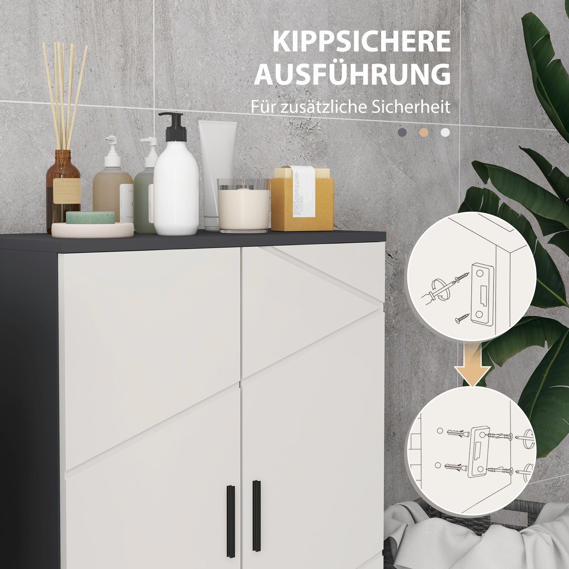 Bathroom Cabinet Vanity Cabinet with Adjustable Shelves, Double Doors, Soft-Close Function, Toilet Cabinet Side Cabinet for Bathroom, Small Spaces, 60 x 30 x 82 cm Gray