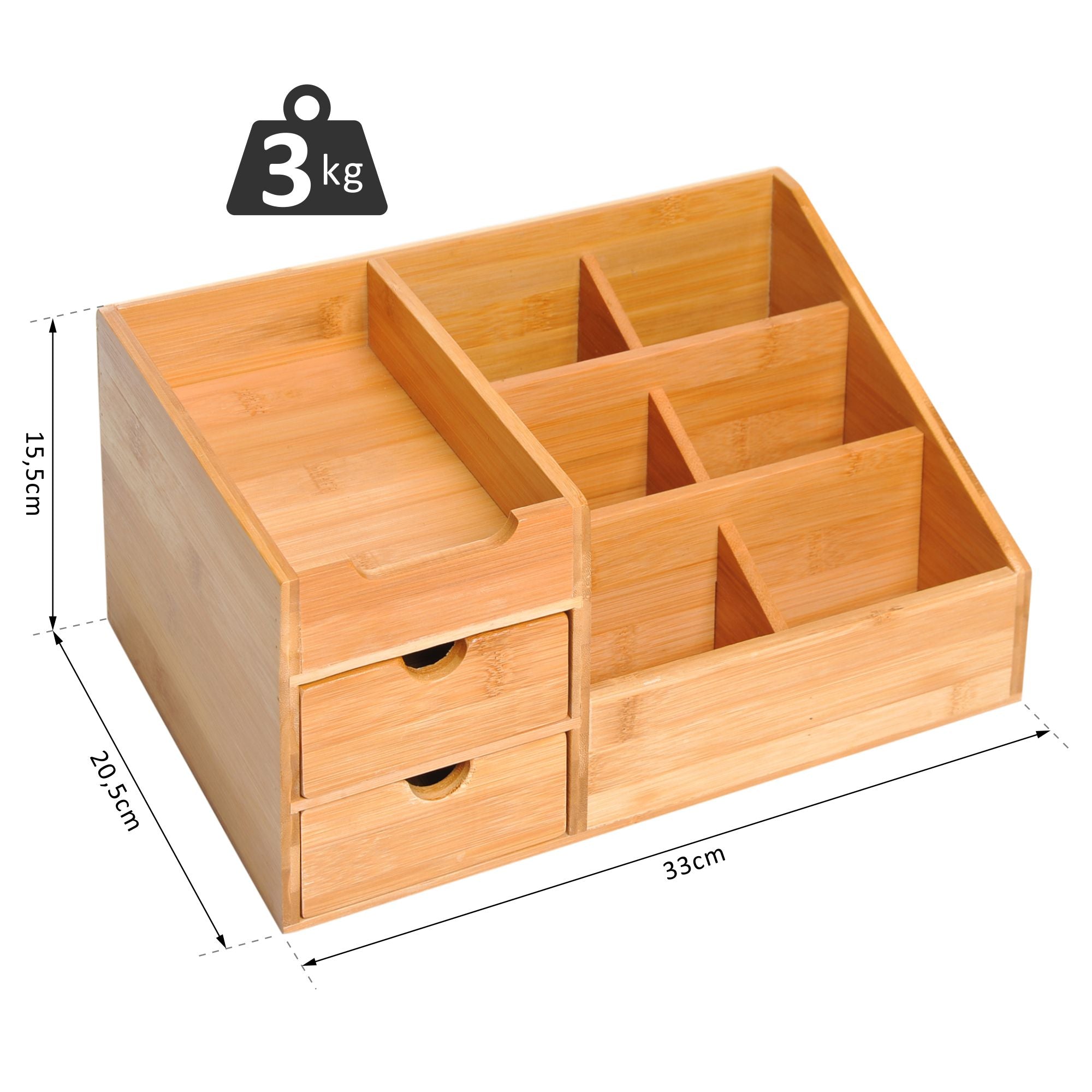 Desk Organizer Storage Box Office Box Organization 2 Drawers Natural L33 x W20.5 x H15.5 cm