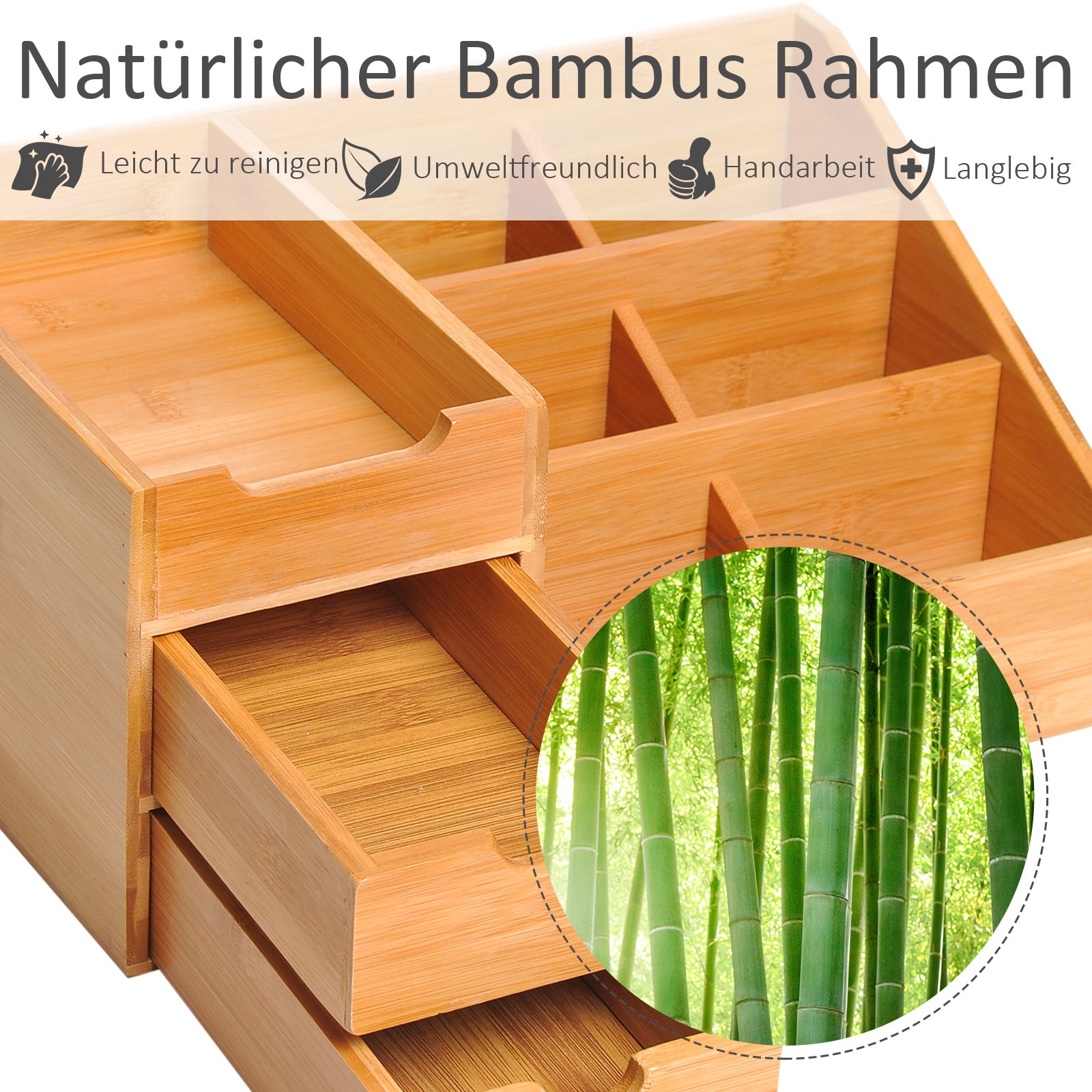 Desk Organizer Storage Box Office Box Organization 2 Drawers Natural L33 x W20.5 x H15.5 cm