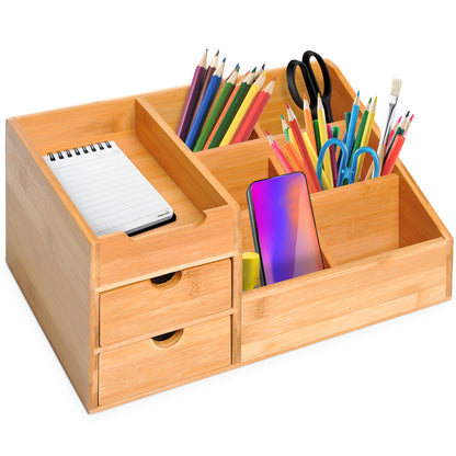 Desk Organizer Storage Box Office Box Organization 2 Drawers Natural L33 x W20.5 x H15.5 cm