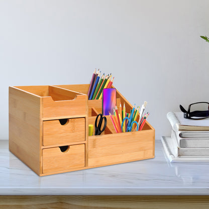 Desk Organizer Storage Box Office Box Organization 2 Drawers Natural L33 x W20.5 x H15.5 cm