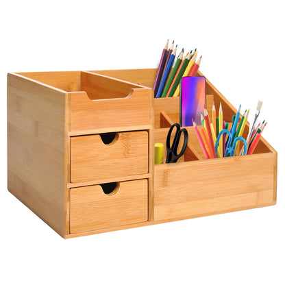 Desk Organizer Storage Box Office Box Organization 2 Drawers Natural L33 x W20.5 x H15.5 cm