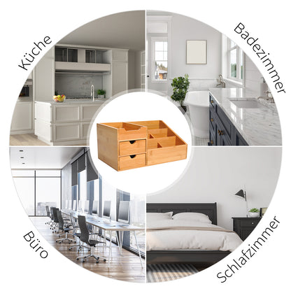 Desk Organizer Storage Box Office Box Organization 2 Drawers Natural L33 x W20.5 x H15.5 cm